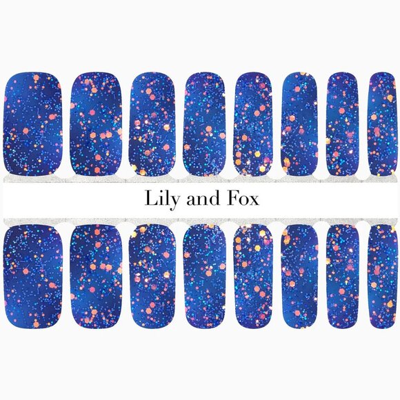 3 for 15 - LILY & FOX - SAPPHIRE BONFIRE Nail Stickers Wrap Strips Abstract Blue - Picture 2 of 8